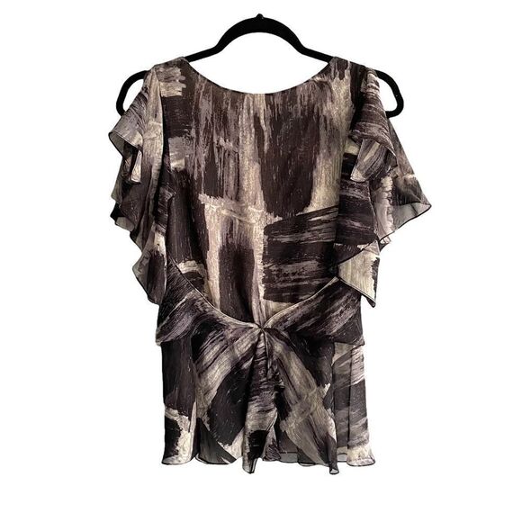 Bcbgmaxazria Silk Sleeveless V-Neck Printed Blouse Top Tank Top Black Comb XXS - Picture 2 of 4